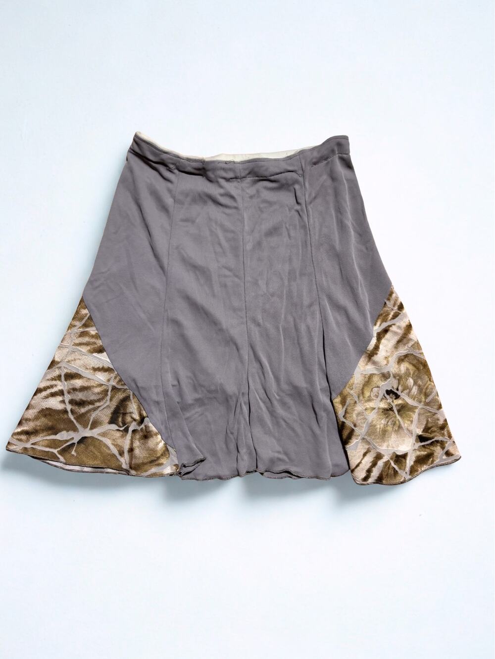 Vtg Y2K Superio Sage Green Flared Mini Skirt Velvet Godot Panels Size S